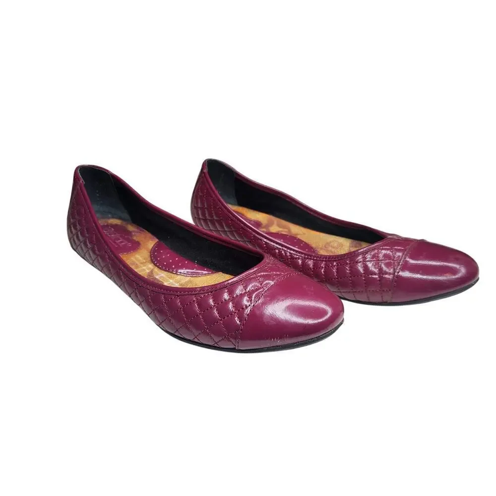 Born Quilted Leather Ballet Flats Burgundy Brick Red Comfort Slip On 9